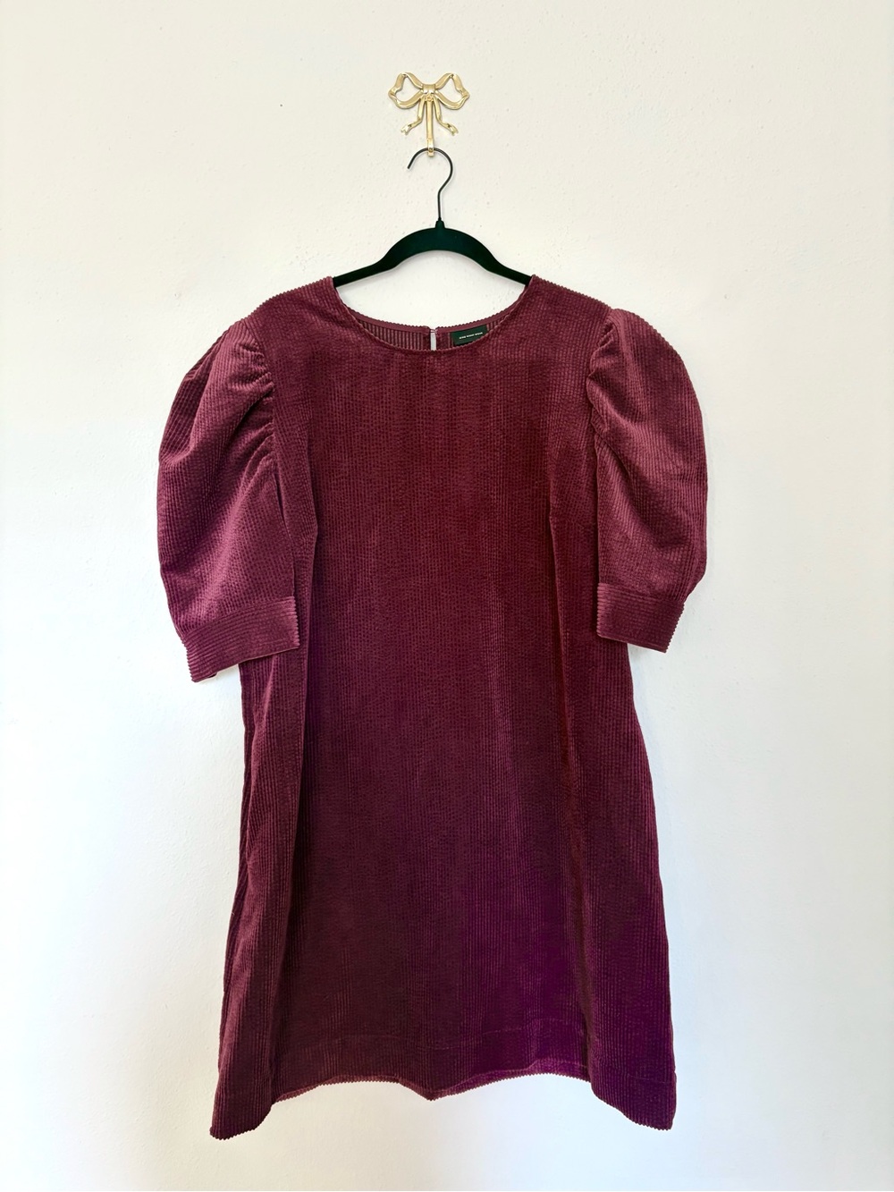 Who What Wear Burgundy Corduroy Midi Dress with Puff Sleeves